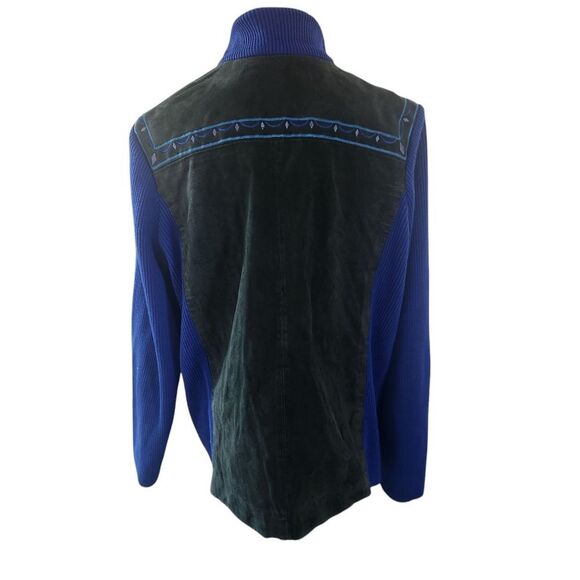 Bob Mackie Leather Jacket Womens XL Sweater Blue Black Embroidered Zip Vintage - Picture 8 of 9